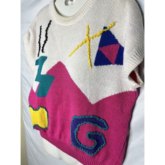 Headliners Intarsia Knit Top Geometric Memphis Style Size Large Vintage 1980s - Picture 3 of 5